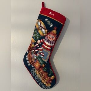 Train, Jack in the Box, Drum and Needlepoint Christmas Stocking